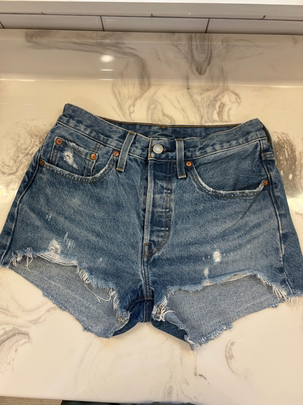 Levi’s 501 Original High-Rise Distressed Denim Cutoff Shorts - Size 27